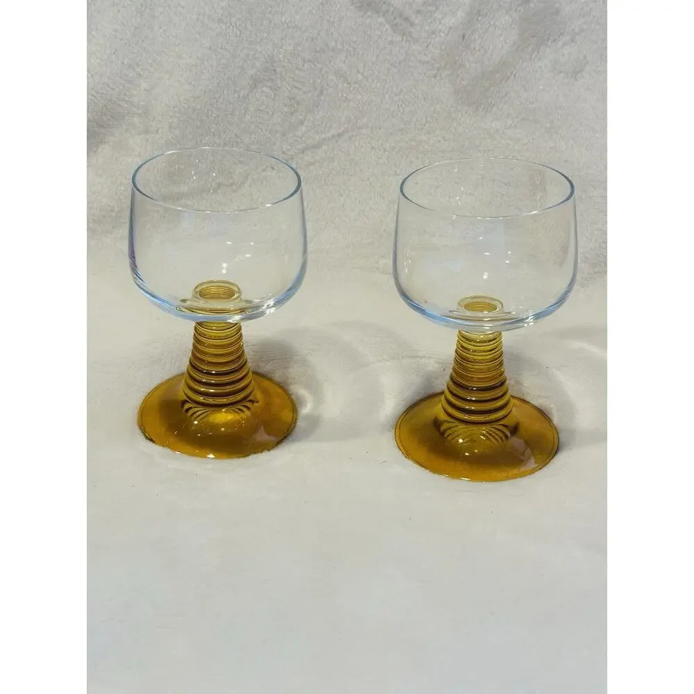VTG Roemer Wine Glasses Goblets Amber Beehive Stem Made in Germany Set of 2